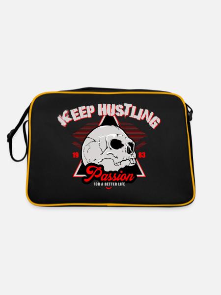 Keep Hustling - Passion - For a better Life - Retro Tasche - Schwarz/Gold - Hinten