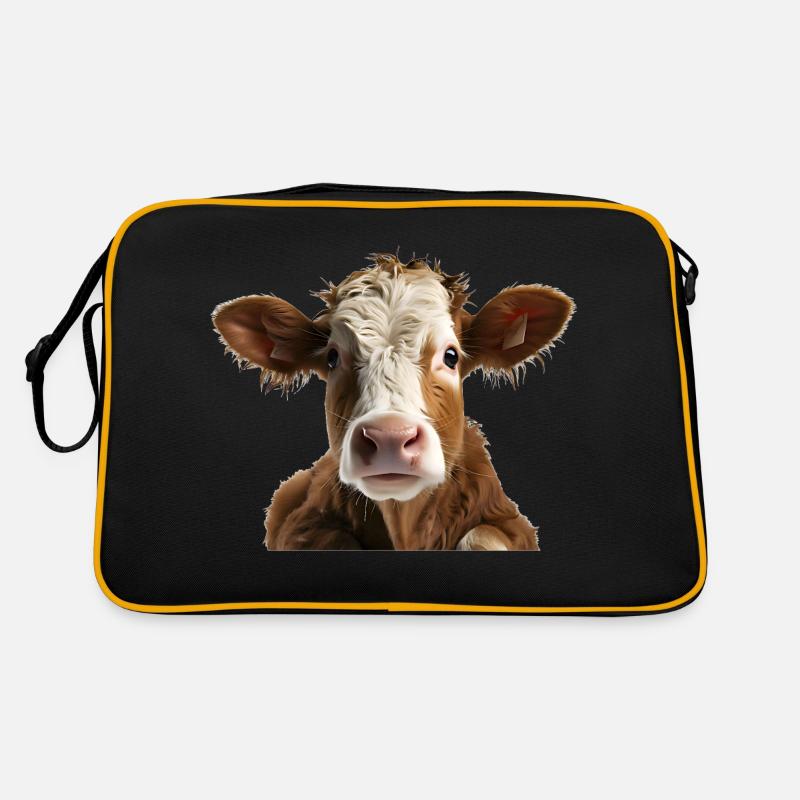 Junges Kuhkalb - Retro Tasche - Schwarz/Gold
