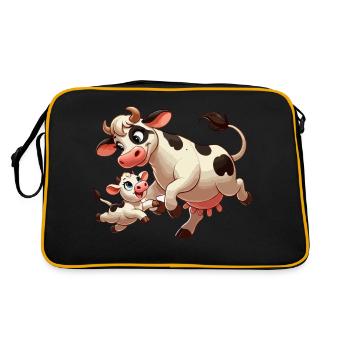 Vache mère avec enfant gambadant - Sac Retro - noir/or - Dos