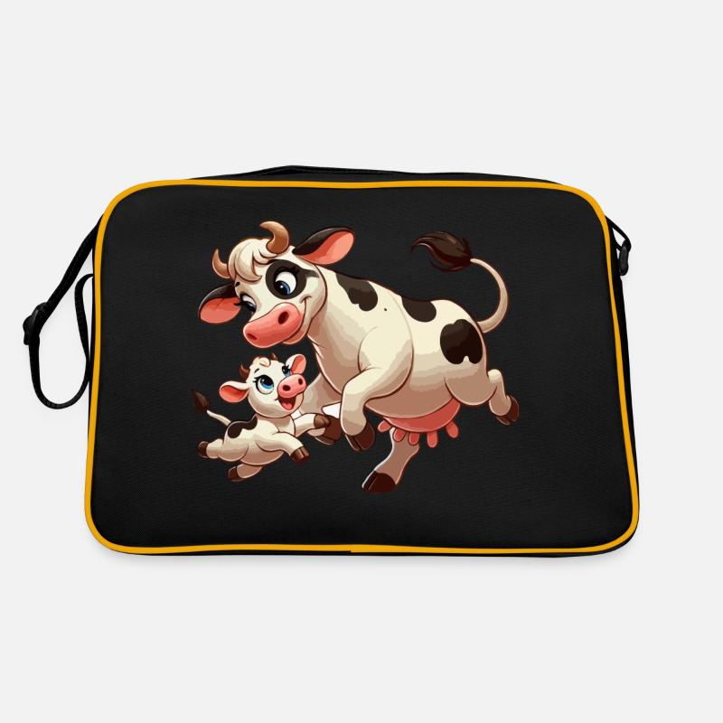 Vache mère avec enfant gambadant Sac Retro