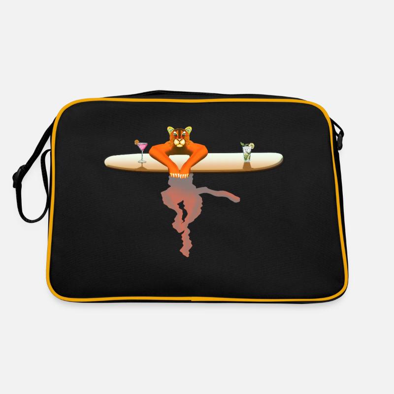 Chat sur une planche de surf - Sac Retro - noir/or