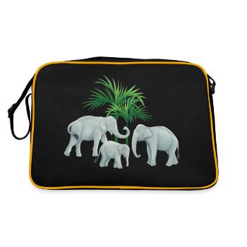 asiatische Elefantenfamilie - Retro Tasche - Schwarz/Gold - Hinten