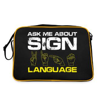 ask me about sign language Design - Retro Tasche - Schwarz/Gold - Hinten