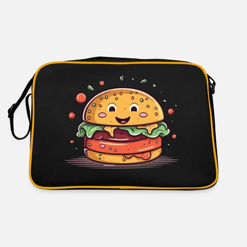 Ein Burger ins Gesicht - Retro Tasche - Schwarz/Gold