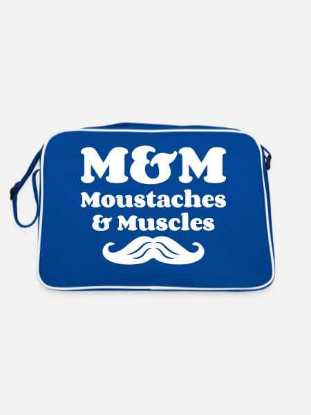 M&M (Schnurrhaare & Muskeln) - Retro Tasche - Blau/Weiß - Hinten