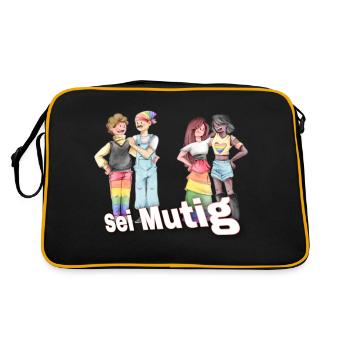 ,,Sei Mutig" LGBTQ - Retro Tasche - Schwarz/Gold - Hinten