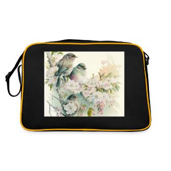2 Vögel auf einem Zweig - Retro Tasche - Schwarz/Gold - Hinten