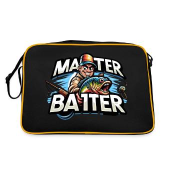 Master Baiter: Humorvolles Fischer-Cartoon-Design - Retro Tasche - Schwarz/Gold - Hinten