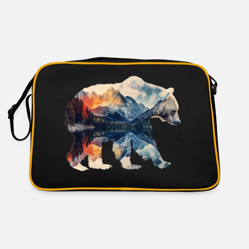 Bär mit Doppelbelichtung - Retro Tasche - Schwarz/Gold