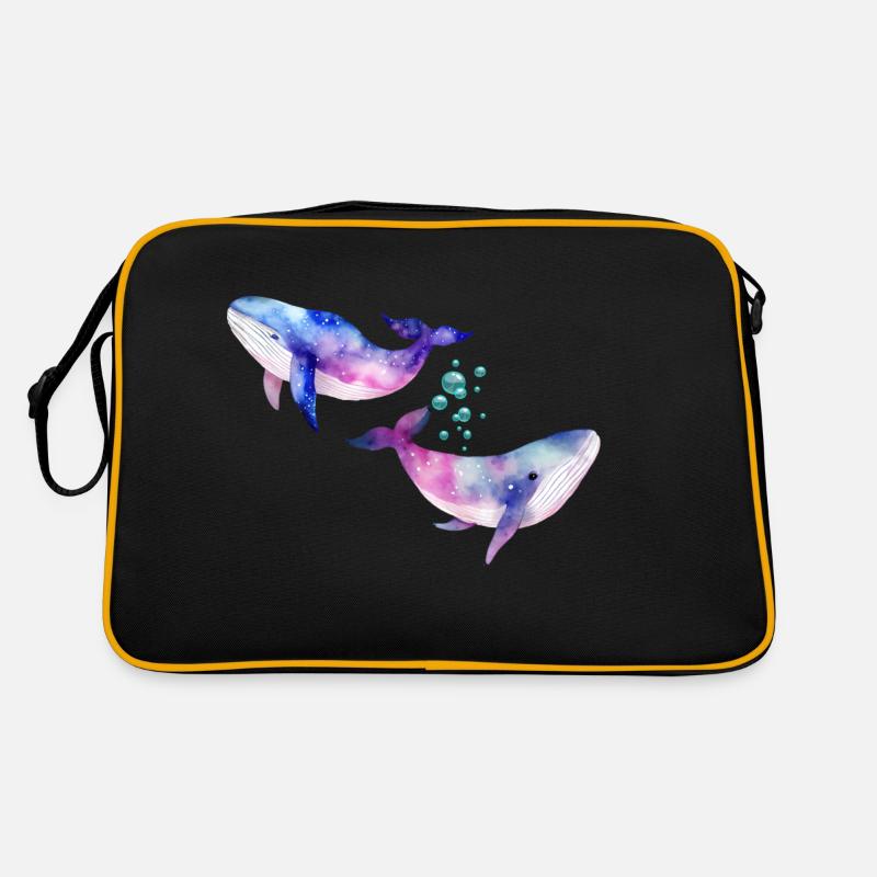 Zwei Regenbogenwale/Wale Retro Tasche