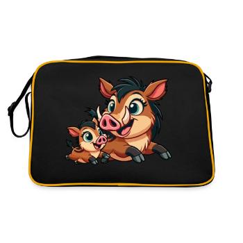 Wild boar mother and child frolicking - Retro Bag - black/gold - Back