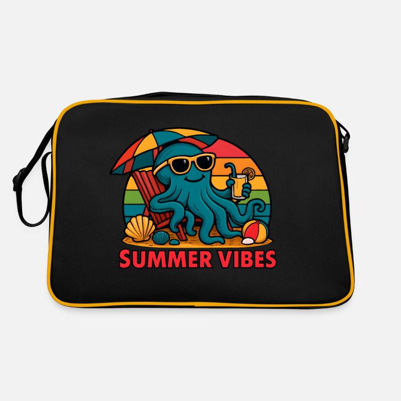 Sommerliche Vibes - Estival Chill Octopus - Retro Tasche - Schwarz/Gold