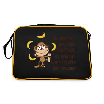 Affe mit Bananen - Retro Tasche - Schwarz/Gold - Hinten