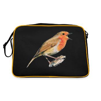 Rotkehlchen Vogel Robin - Retro Tasche - Schwarz/Gold - Hinten