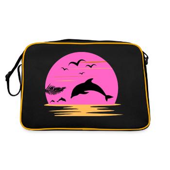 Dauphin Coucher Soleil Rose Aventure Fille Femme - Sac Retro - noir/or - Dos