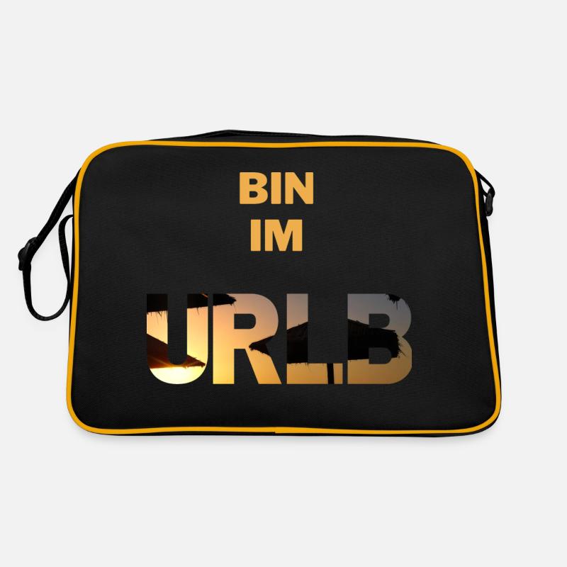 Bin im URLB Urlaub Sonne Ferien Strand Sommer Heiß - Retro Tasche - Schwarz/Gold