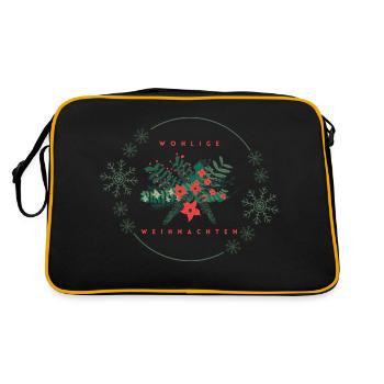 Wohlige Weihnachten florales Weihnachtsdesign - Retro Tasche - Schwarz/Gold - Hinten