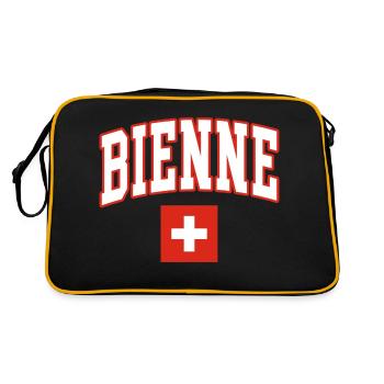 Bienne schweiz flagge - Retro Tasche - Schwarz/Gold - Hinten