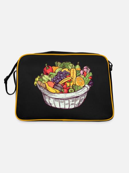 A basket filled with vegetables and fruit, transparent - Retro Bag - black/gold - Back