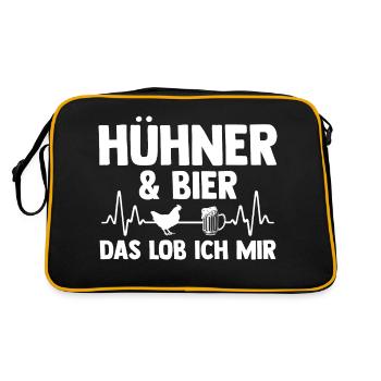 Huhn Landwirt Bauernhof Bier Hühner - Retro Tasche - Schwarz/Gold - Hinten