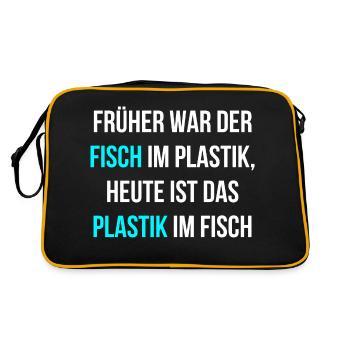 Fische Umweltschutz - Retro Tasche - Schwarz/Gold - Hinten