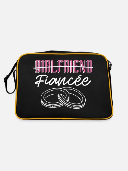 Fiancé, Partner, Girlfriend, Gift, Engagement - Retro Bag - black/gold - Back
