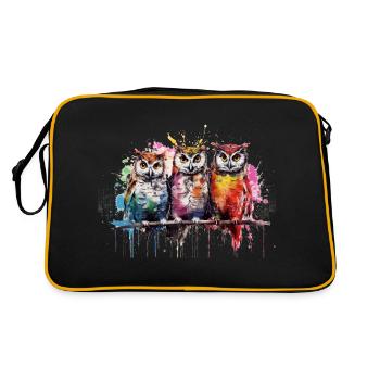 Grafitti Eulen - Retro Tasche - Schwarz/Gold - Hinten