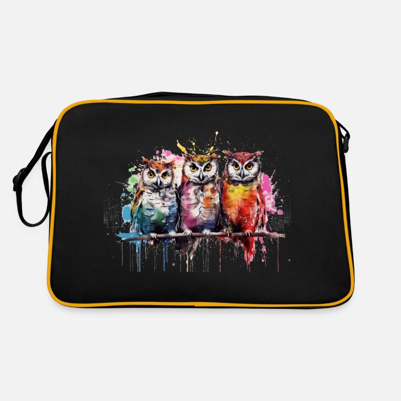 Grafitti Eulen - Retro Tasche - Schwarz/Gold