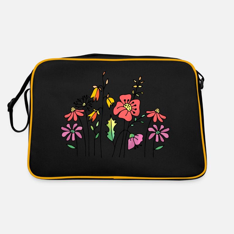 Blumen - Retro Tasche - Schwarz/Gold