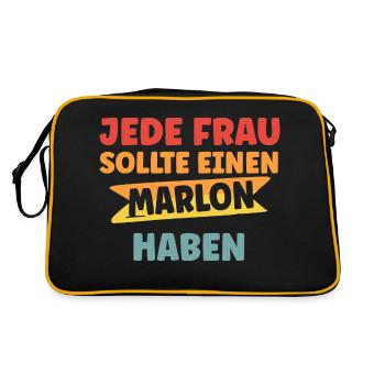 Jede Frau sollte einen Marlon haben - Retro Tasche - Schwarz/Gold - Hinten