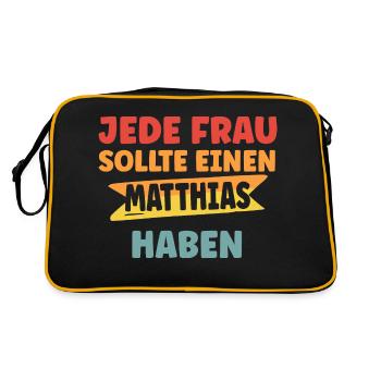 Jede Frau sollte einen MATTHIAS haben - Retro Tasche - Schwarz/Gold - Hinten