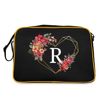 Blumiger goldener Herzbuchstabe - Retro Tasche - Schwarz/Gold - Hinten