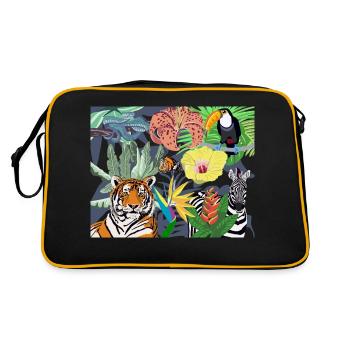 Dschungelbild Tiger Tukan und Zebra - Retro Tasche - Schwarz/Gold - Hinten