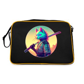 Cyberpunk Cat Samurai Anime - Retro Bag - black/gold - Back
