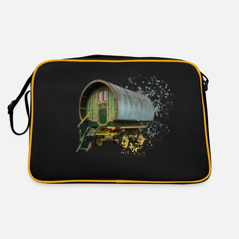 caravane gitane tirée par des chevaux, - Sac Retro - noir/or