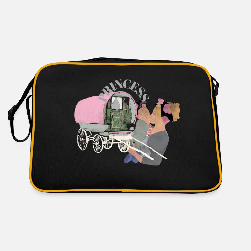 princesse, princes gitans mère et enfant peinture à la main - Sac Retro - noir/or