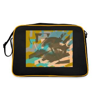 Mandoline - Pop Art Grafik oliv blau - Retro Tasche - Schwarz/Gold - Hinten