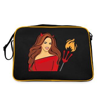 Smiling woman in devil costume at Halloween party - Retro Bag - black/gold - Back