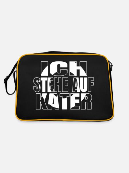 geschenk geek großkatze streunerkatze spaß witzig - Retro Tasche - Schwarz/Gold - Hinten