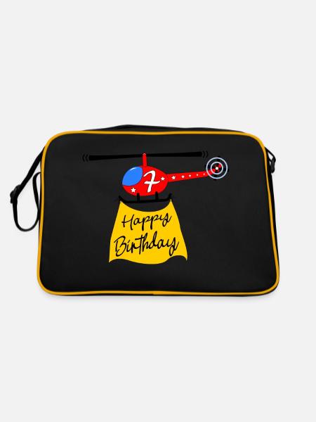 Helicopter Happy Birthday 7 - Retro Bag - black/gold - Back