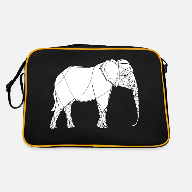 Dessin au trait fin éléphant sur blanc - Sac Retro - noir/or