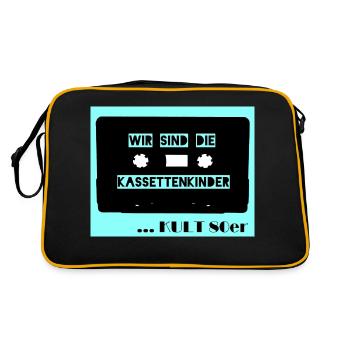 Wir sind die Kassettenkinder - hellblau - Retro Tasche - Schwarz/Gold - Hinten