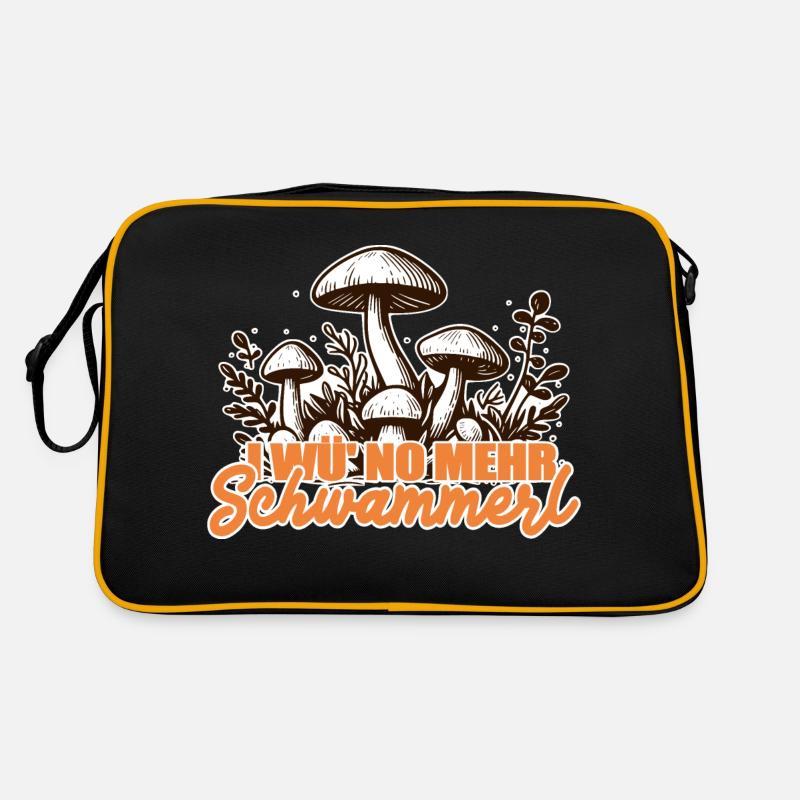 Pilze Lustiger Spruch - Retro Tasche - Schwarz/Gold