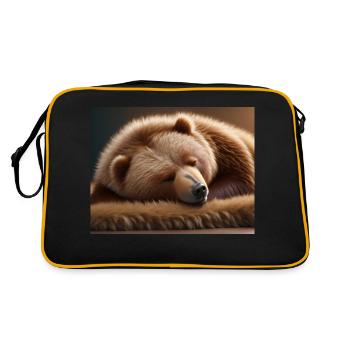 Niedliche Tiere im Winterschlaf – Braunbär - Retro Tasche - Schwarz/Gold - Hinten