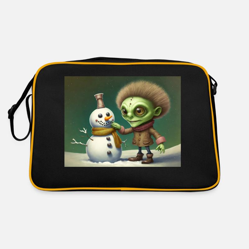 Vintage-Alien baut einen Schneemann Retro Tasche