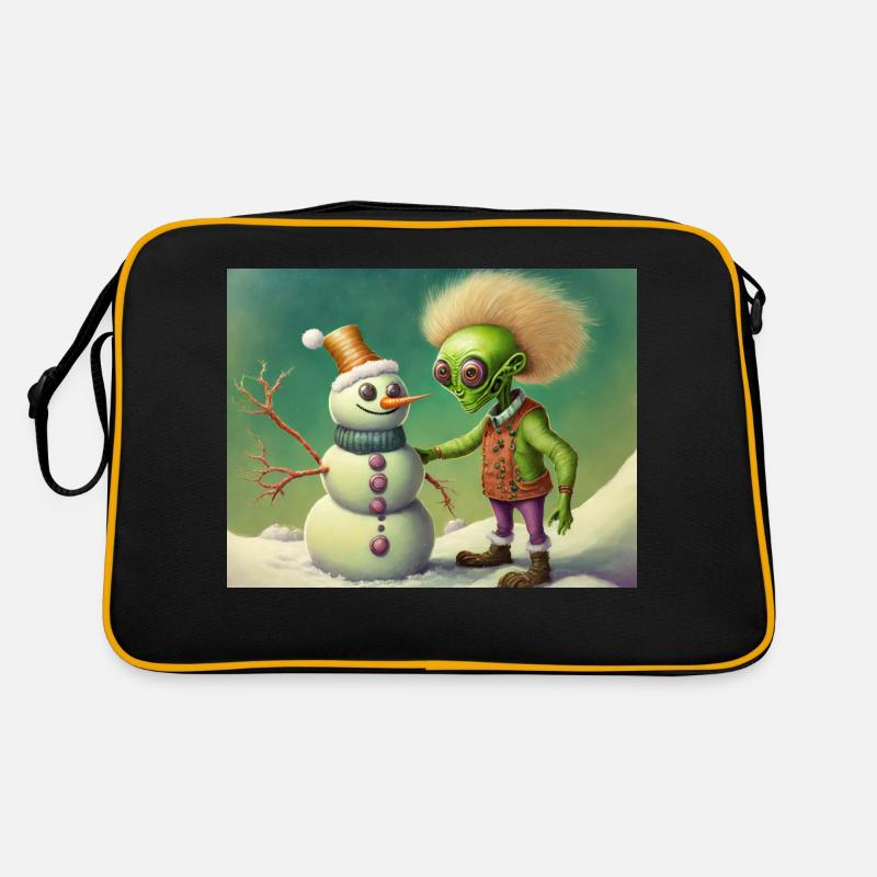 Alien baut einen Schneemann Retro Tasche