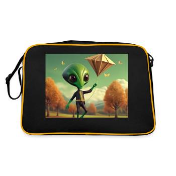mignon petit vert rétro vintage alien voler un cerf-volant - Sac Retro - noir/or - Dos