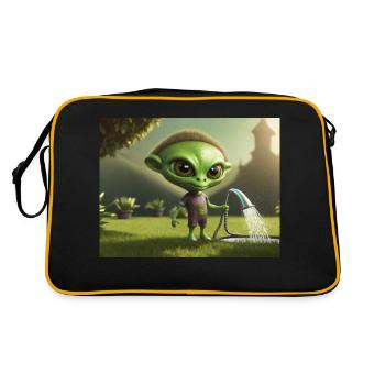 cute little green retro vintage alien everyday - Retro Bag - black/gold - Back