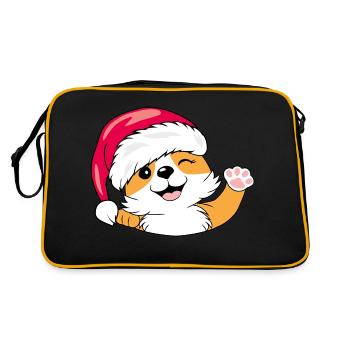Winkender Santa Corgi Hund - Retro Tasche - Schwarz/Gold - Hinten