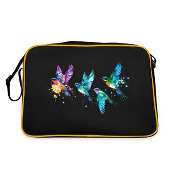 Birds, Colorful Birds, Flying, Illustration, Bird - Retro Bag - black/gold - Back